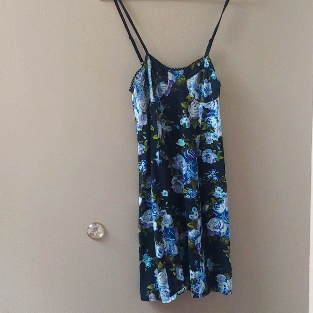 Black Blue Floral Slip Dress